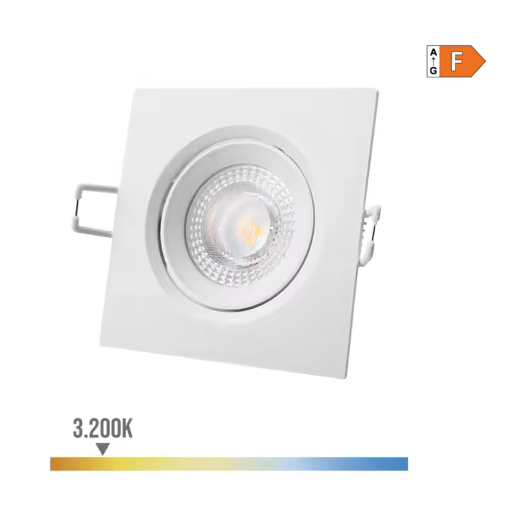 DOWNLIGHT LED EMPOTRABLE CUADRADO 5W 3200K LUZ CALIDA COLOR BLANCO 9x9cm EDM - 1
