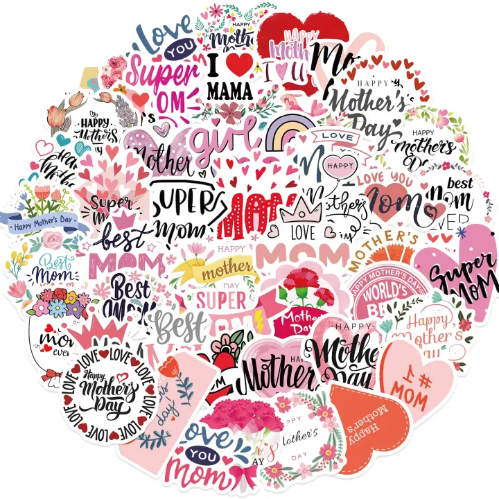 50PCS Etiquetas De Vinilo ROJO Para Día De La Madre Decoración DIY Para Teléfono Coche Portátil Fridge Caja Dibujos Animados Lindo Rosa - 1