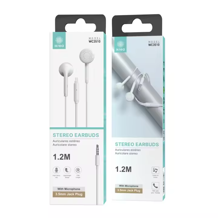 Auriculares Estéreo con Micrófono Incorporado, Conexión Jack 3,5mm, Cable de 1,2m, Color Blanco - Sonido de Alta Calidad para Música, Llamadas y Juegos - 1