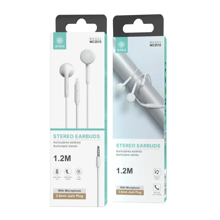 Auriculares Estéreo con Micrófono Incorporado, Conexión Jack 3,5mm, Cable de 1,2m, Color Blanco - Sonido de Alta Calidad para Música, Llamadas y Juegos - 1