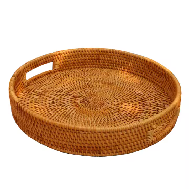 Caja Redonda de mimbre para decoración de Mesa de Centro, 30 cm - 1