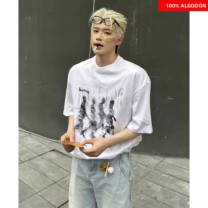 Camiseta Retro Estadounidense Para Hombre Verano 2025 Con Estampado Abstracto Borroso Manga Corta Estilo Casual Y2k Ropa Maleña - 1