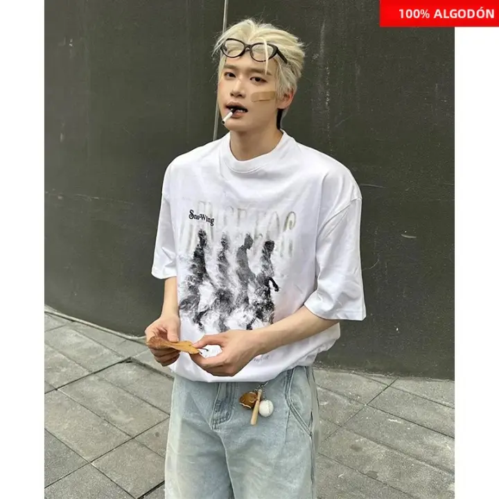 Camiseta Retro Estadounidense Para Hombre Verano 2025 Con Estampado Abstracto Borroso Manga Corta Estilo Casual Y2k Ropa Maleña - 1
