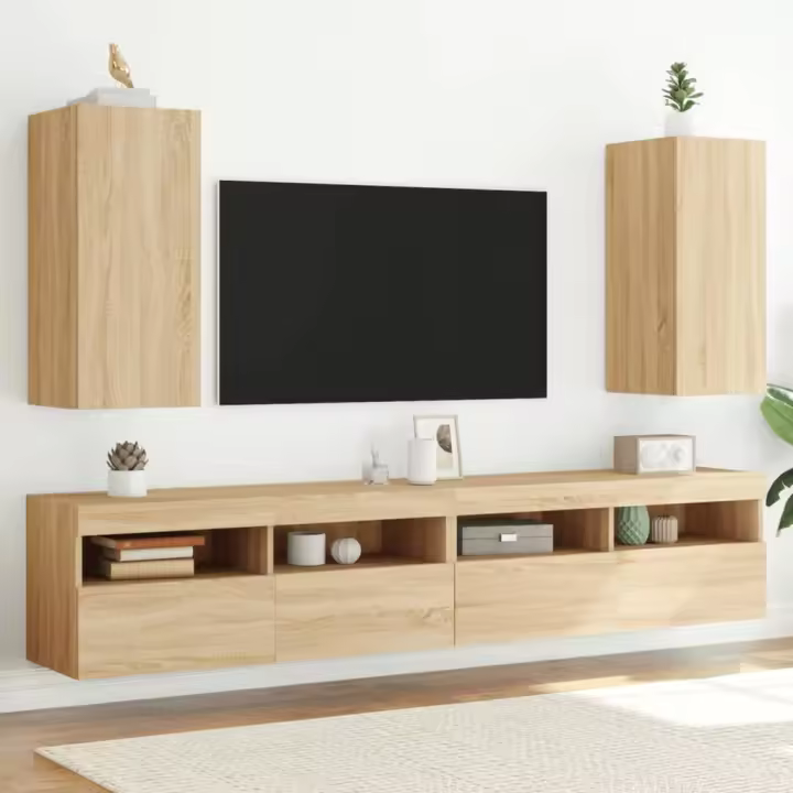 vidaXL Muebles de TV pared luces LED 2 uds roble Sonoma 30,5x35x70 cm - 1