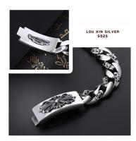 Pulsera masculina de plata tailandesa con cruz - Brazalete ancho vintage de 1.5cm (plateado) - details 8