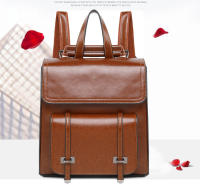 Mochila De Cuero Genuino Para Mujer Bolsa De Viaje Con Portátil Capacidad De 20-35 Litros Estilo Preppy Saco De Hombro - details 1