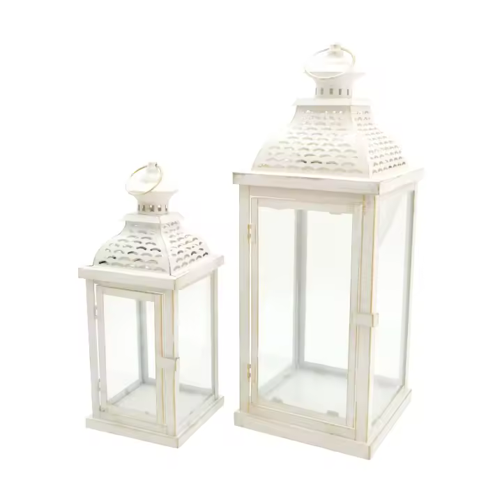 Rebecca Furniture 2 Candelabros Farolillos Metal Pvc Blanco Shabby 50x19x19 - 1