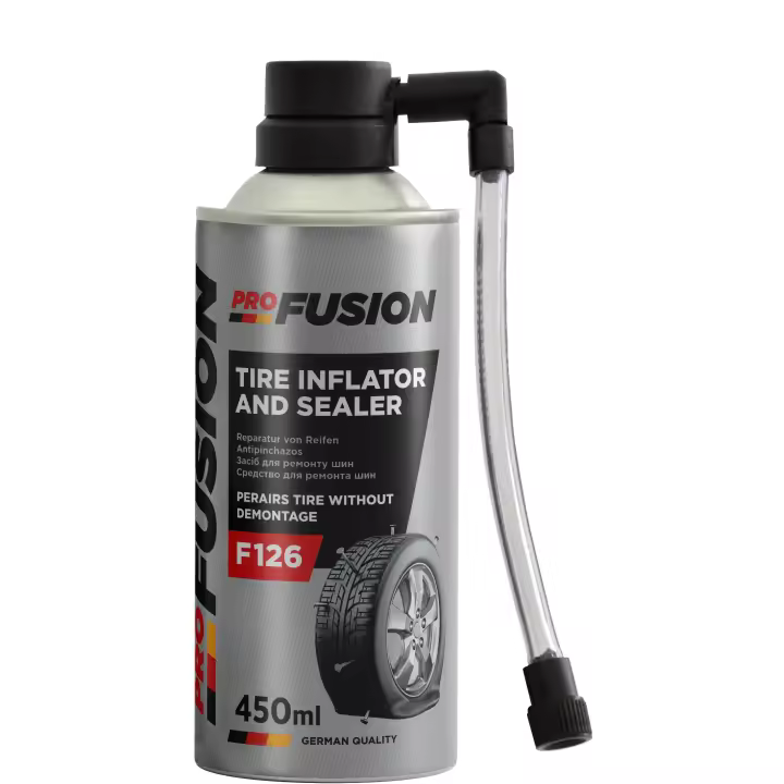 ProFusion Líquido Antipinchazos para el Coche  - Repara Neumáticos sin Cámara - Sella Agujeros de hasta 5 mm - Evita la Desestabilización del Vehículo - Spray Repara Pinchazos - 450 ml - 1