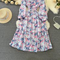 Vestido Largo De Mujer Estampado Floral Casual Con Mangas Largas Cuello Enrollado Vestido Bohemio Para Playa Y Fiesta - details 30