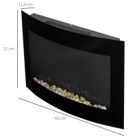 HOMCOM Chimenea Eléctrica de Pared 900/1800W Chimenea Decorativa Chimenea Silenciosa con Mando a Distancia Termostato Efecto Llamas para Sala 25-30 m² Negro - details 2