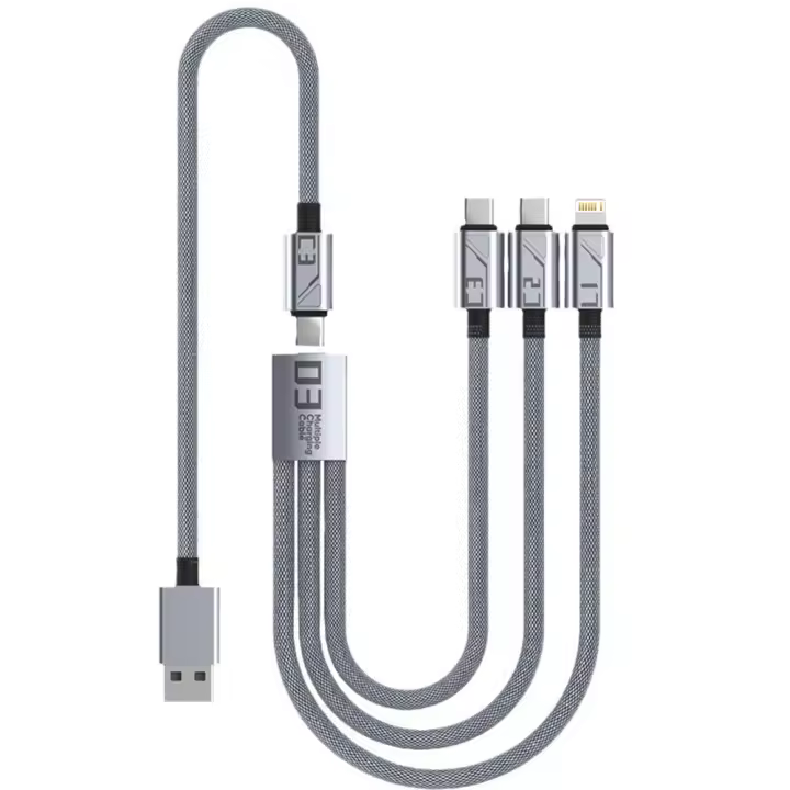 Cable De Datos De Carga Super Rápida 100W 3-en-1 Desmontable Libremente Para iPhone Huawei Xiaomi Con Conectores USB a Lightning Y Tipo C - 1