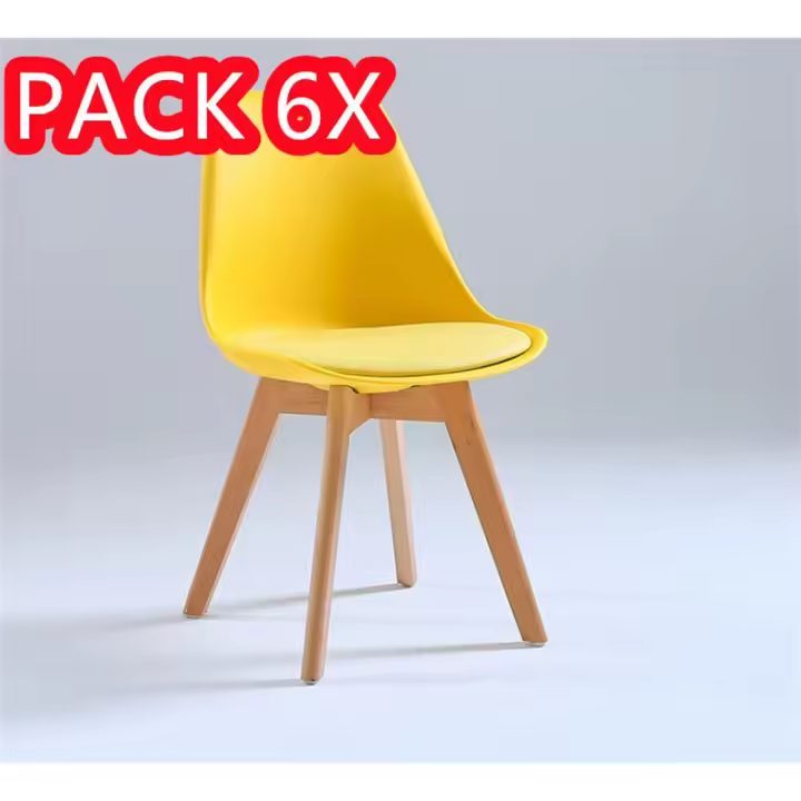 Juego de 6 sillas tulipán con patas de madera, mueble estilo nórdico medieval, con asiento acolchado de cuero sintético, para escritorio, comedor, dormitorio, balcón o restaurante BAR hosteleria, OFICINA Mesa de comedor nórdica  cocina, - 1