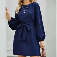 Vestido De Mujer Talla Grande De Chiffon Color Sólido Moda 2021 Manga Farol Suéter Cinturón A-Línea Cuello Redondo Largo Hasta La Rodilla - details 4