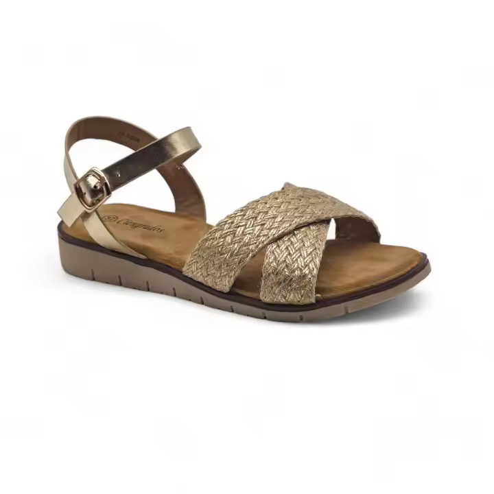 Calzados soraia, Sandalias Elegantes con Correa Marrón y Detalle Trenzado Beige - Suela Plana - 1