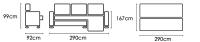 Chaiselongue cama modelo Huesca con arcón abatible ancho de 290cm. Cama extraíble. Puffs en el brazo. Tela de microfibra en colores cemento y piedra. - details 0