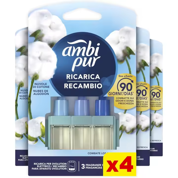 Ambipur Recambio De Ambientador Eléctrico 3Volution Algodon - Elimina Olores - Aromas Complementarios - Frescura Duradera - 90 Días - 1