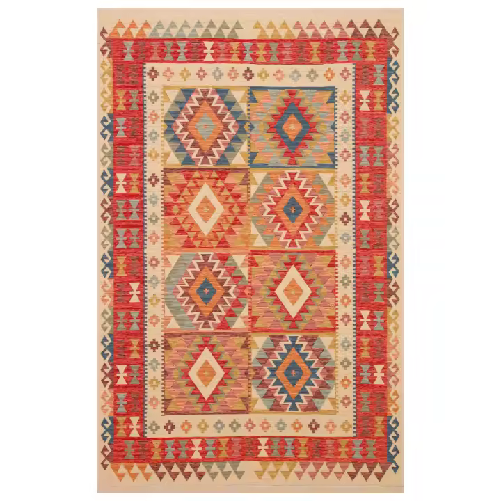 OTTOMAN - ALFOMBRA  KILIM NOMADA NMD 903 RED- kilim auténtico  suave al tacto, reversible y lavable, elaborados con algodón reciclado. Varias medidas. - 1