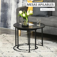 HOMCOM Juego de 2 Mesas Auxiliares Redondas Apilables Mesas de Café Modernas con Encimera en Efecto de Mármol y Marco de Acero Ø60x46 cm y Ø40x40 cm - details 3