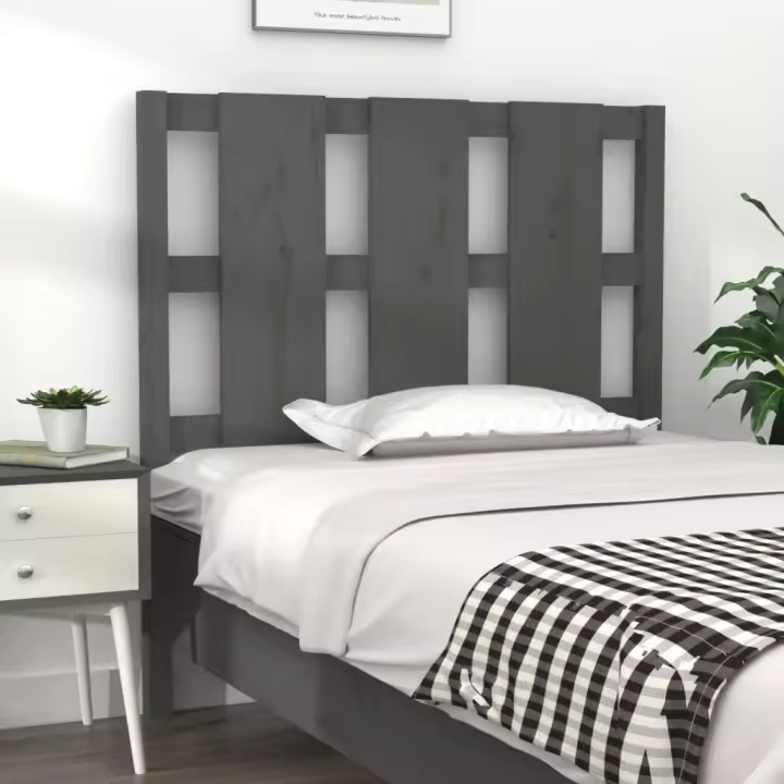 vidaXL Cabecero de cama madera maciza de pino gris 105,5x4x100 cm - 1