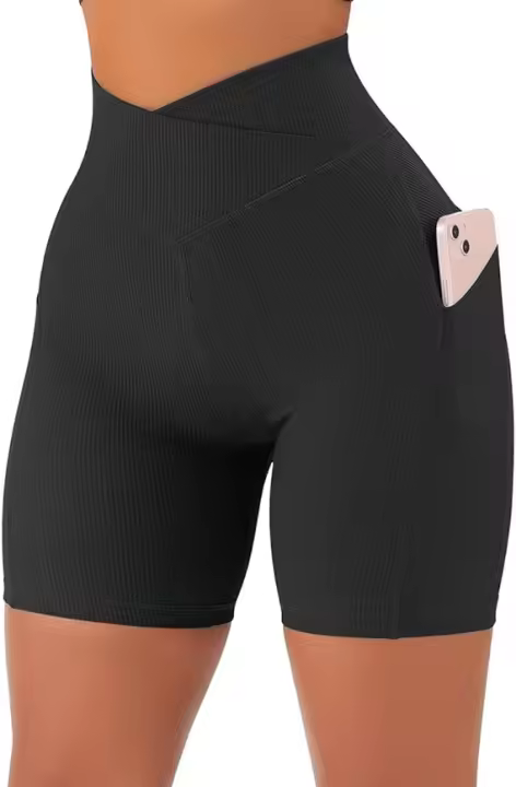 Shorts De Yoga Para Mujer Con Bolsillos 5" Cintura Alta Cross Workout Shorts De Motociclista Para Deportes Material Nylon Y SPANDEX - 1
