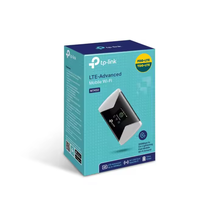 Tp-Link Router 4G Tp-link M7450 - Wi-Fi Portátil - 300 Mbps - Doble Banda - Batería 3000 Mah - Ranura Tarjeta SIM - Pantalla OLED - Conecta 32 Dispositivos - 1