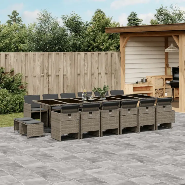 vidaXL Set comedor de jardín 17 pzas y cojines ratán sintético gris - 1