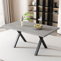 Minimalista moderna Mesa de comedor rectangular: piernas cruzadas de Hierro, aspecto de Hormigón Negro | Dimensiones 140x80x76cm - details 2