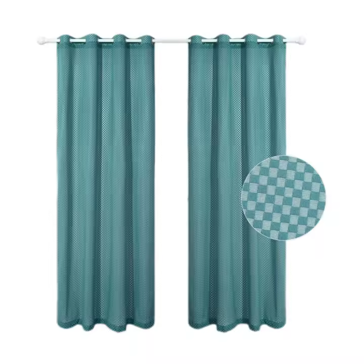 Cortina de Vuelo Cuadros Lino-Algodón 140x260cm - Diseño Nórdico con 3 Colores (Beige/Gris/Crudo) | Tejido Transparente y Lavable, Ideal para Salón/Dormitorio/Cafeterías - 1