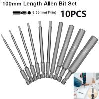 Juego De 10 Piezas De Llaves Allen De 1/4" Hex Head Broca De 100mm Largo S2 Acero Brocas Métricas Destornillador Multifuncional Antideslizante Magnético - details 3