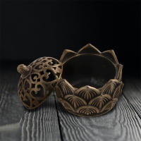 Brass Pocket Lotus Jiuding Incense Burner Hollow Mini Incense Holder Garden Statue Sculpture from Mainland China - details 20