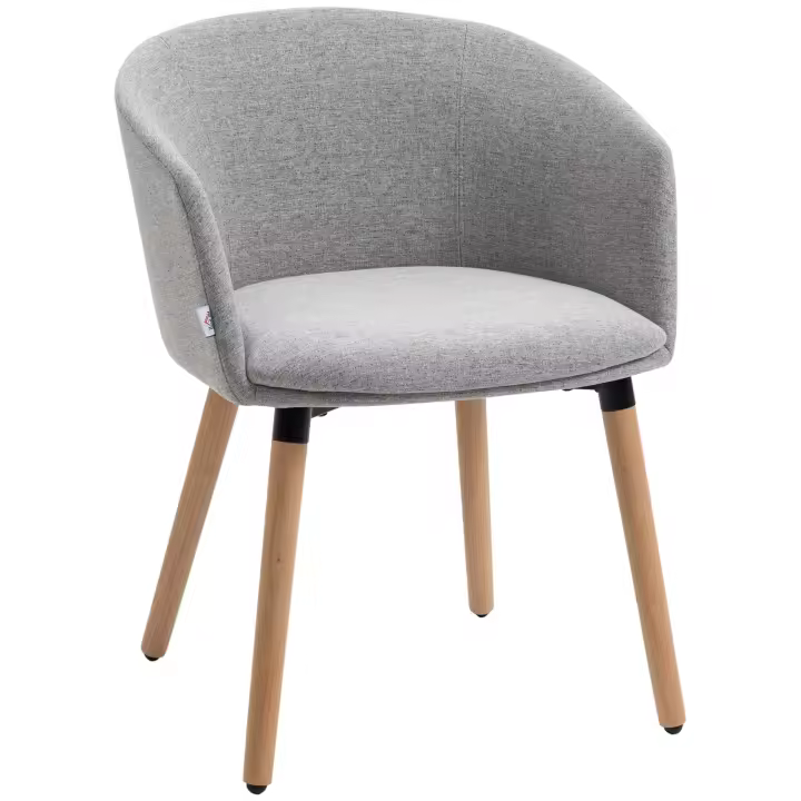 HOMCOM Silla de Comedor Butaca de Salón Tapizada en Lino Sintético con Reposabrazos y Patas de Madera para Oficina Dormitorio Carga 120 kg 57x56x72 cm - 1
