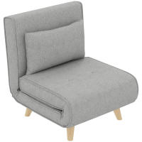 HOMCOM Sofá Cama de 1 Plaza 3 en 1, Sillón Cama Plegable, Tapizado en Lino Sintético, con Respaldo Ajustable en 6 Niveles, Almohada, Asiento Ancho, Patas de Madera, 72x78x79 cm, Gris - details 0