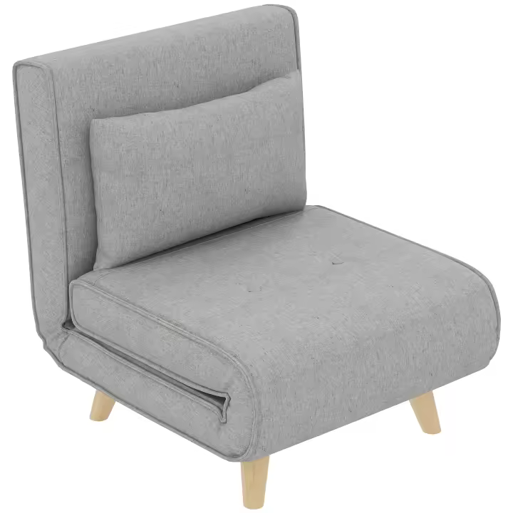 HOMCOM Sofá Cama de 1 Plaza 3 en 1, Sillón Cama Plegable, Tapizado en Lino Sintético, con Respaldo Ajustable en 6 Niveles, Almohada, Asiento Ancho, Patas de Madera,  72x78x79 cm, Gris - 1