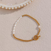 Pulsera Elegante De Perlas Y Acero Inoxidable E.B.belle Para Mujer Pulsera De Cadena Tejida Polida Resistente Al Agua Para Fiestas - details 6