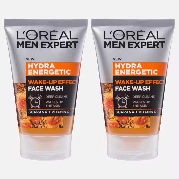L'Oreal Men Expert - Gel limpiador Hydra Energy - 2 Bote de 100ml (Caja de 2 x 100 ml) - Enriquecido con Guaraná y Vitamina C para una piel fresca y Energizada, Fórmula antifatiga sin jabón, Limpieza profunda para la piel cansada de los hombres. - 1