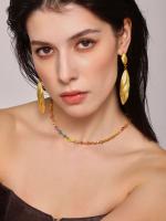 Medieval DE LA vitimia a Rayas pendientes colgantes de Concha Larga temperamento de moda de Maple de Titanium Chapado en oro de 18 Quilates pendientes de alta gama - details 0
