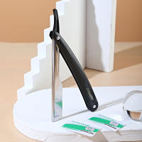 Juego Profesional De Afilador Para Hombres Con 2 Hojas Doble Corte Negro Y Blanco Acero Inoxidable Barbador De Cuchilla Recta - details 3