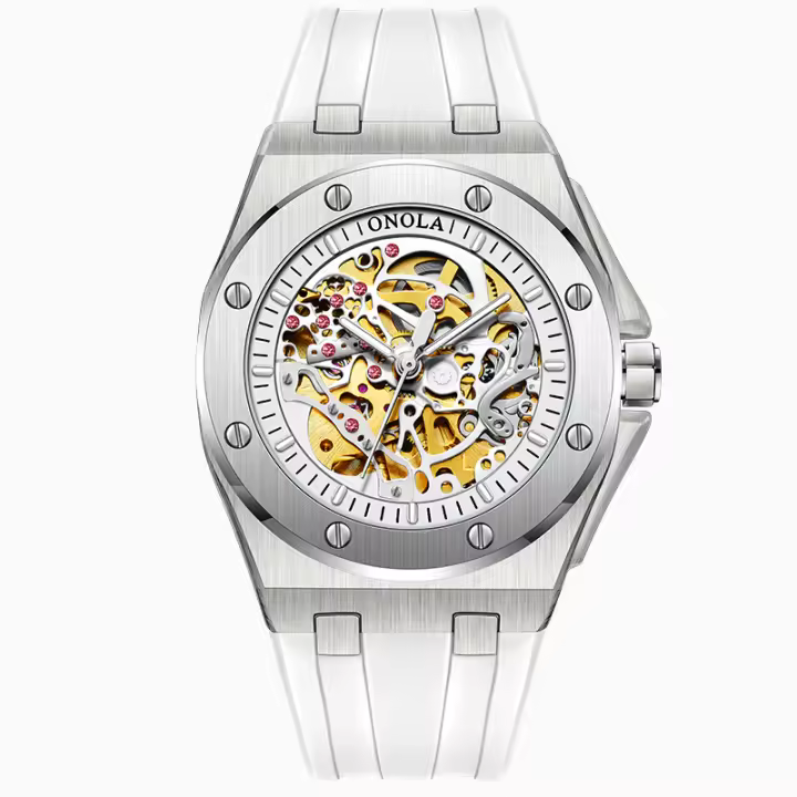 Reloj Deportivo De Lujo ONOLA Para Hombre Resistente Al Agua Con Movimiento Automático De Mezclador Correa De Silicona Display Sin Números Estilo Casual - 1