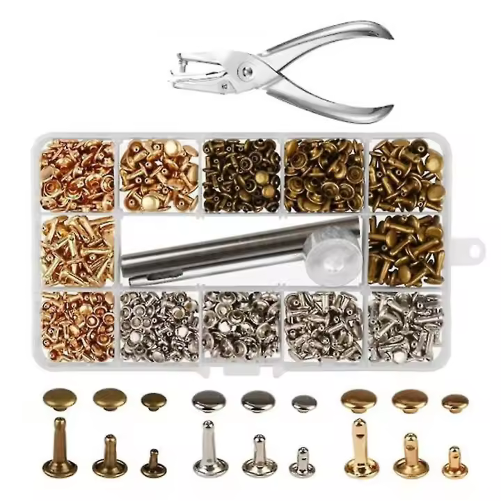 Rivets For Leather, 300 Sets Double Cap Rivets 3 Sizes 3 Colors And 4 Fixing Tools Diy Leather Craf - 1