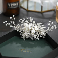 Peine De Flor De Perla Para Mujer Accesorio Elegante De Cabello Para Boda Joyería De Cabeza De Aleación De Zinc Plata - details 1