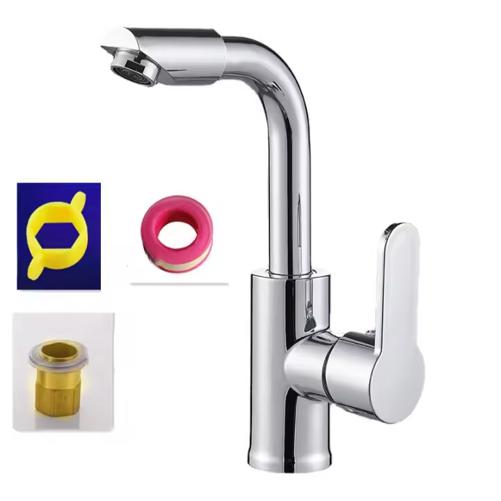 Grifo De Baño Universal Para Lavabo Agua Caliente Y Fría 2-en-1 Instalación En La Parte Superior Rotativo Para Cocina Y Hogar - 1