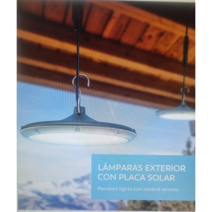 Garza Conjunto de 2 Lámparas Solares Colgantes y Placa Solar Modelo Gloria 4000K Luz Neutra - 20m2 - Sensor Crepuscular 500+500Lm