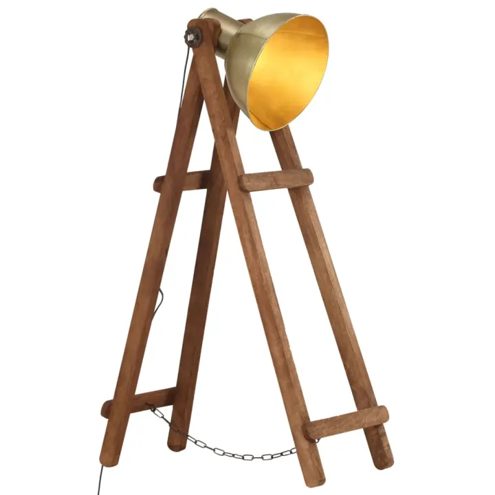 vidaXL Lámpara de pie madera maciza de mango latón E27 - 1
