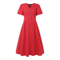 ZANZEA Vestido Elegante De Moda Para Mujer Verano Midi Vestido De Sol Manga Corta V-Neck Cintura Natural Vestidos De Calle - details 8