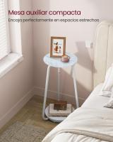 Mesa Auxiliar Redonda de 2 Niveles, Mesita de Noche con Tapa de Cristal y Estante de Aglomerado, Estilo Moderno, Ideal para Sala de Estar y Espacios Pequeños, Blanco Mármol - details 2