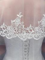 Velo De Novia Doble Capa Con Encaje Y Recogido De Metal Hermoso Accesorio De Boda Corto Para Mujer Vestimenta De Novia - details 5