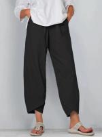 Pantalones bombachos Holgados de Lino y Algodón para Mujer, pantalón informal, Talla Grande, Verano, Fashion Irregular, informal, High Belt, elástico Belt, rectos, suelta, pantalones Cargo de Verano para Mujer - details 5