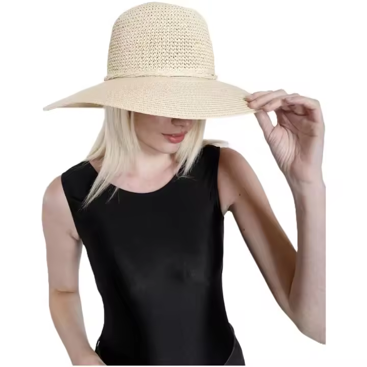 Kebedo Moda Sombrero de Playa de  ala Ancha 11 cm, Sombrero de Paja de Papel para el Sol de Verano, Viaje, Piscina, Viaje, Protección Solar, Pamela Grande para Mujer Adulto Talla Única Transpirable Ajustable 56-57 CM - 1