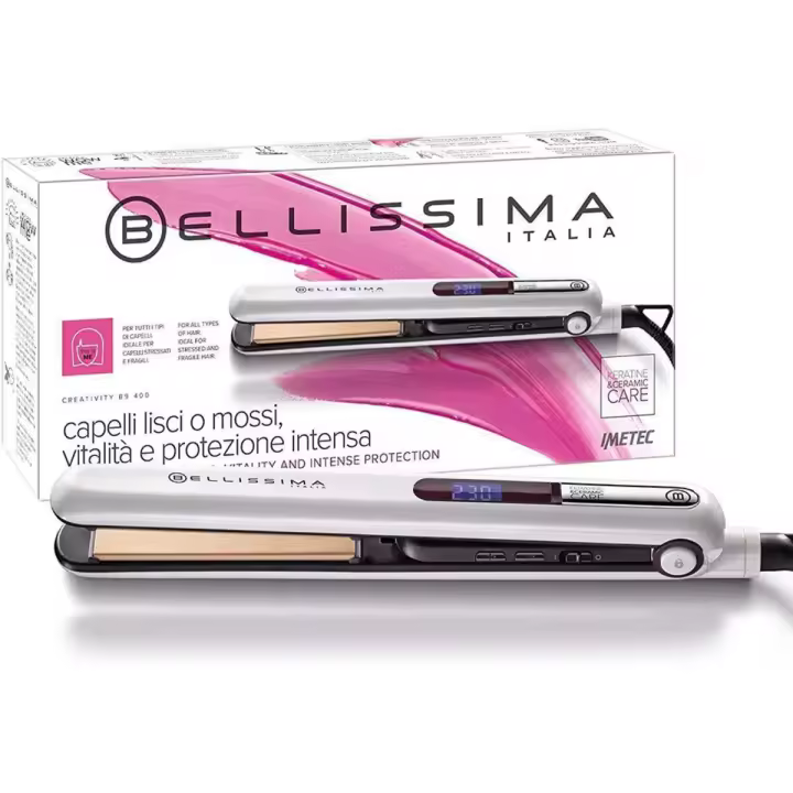 Bellissima B9 400 - Plancha de Pelo, Liso u Ondulado en una Sola Pasada, Revestimiento de Cerámica y Queratina, Placas Redondeadas, 9 Niveles de Temperatura (150-230°C) - 1
