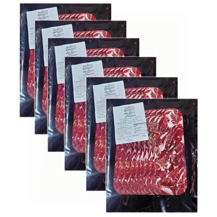 PETALOS DE JAMON IBERICO SABOR ANGEL DE DIOS - 6 SOBRES, 150GR CADA UNO - TOTAL 900GR - ETIQUETA NEGRA. - 1
